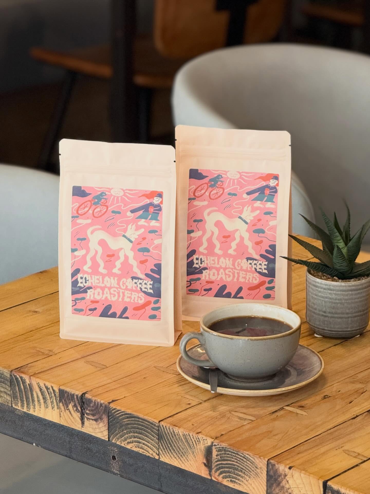 Echelon Coffee Roasters bags with a filter coffee