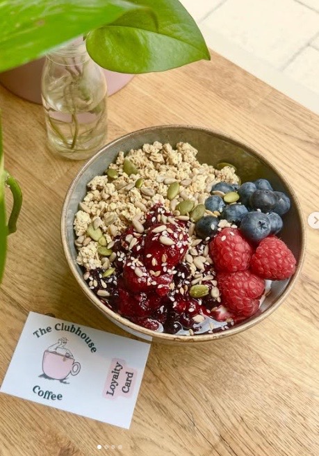 Granola bowl with yogurt, berries and seeds